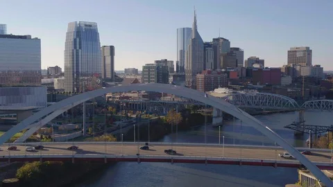 Aerial Pullback River and Bridge Nashville, Tennessee. Stock Footage 106265887