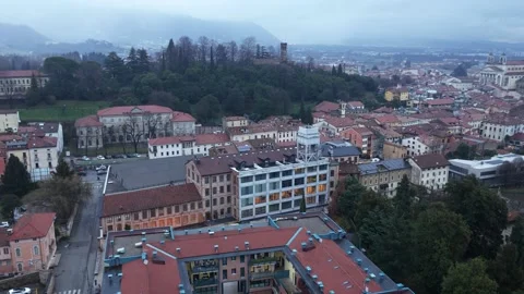 Aerial Pullback with Rotation from Lanificio Conte in Schio, Vicenza, Italy Video stock 333942008
