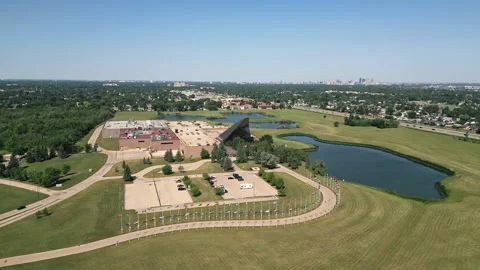 Aerial Pullback of the Royal Canadian Mint and Grounds in Winnipeg Stock Footage 342683089