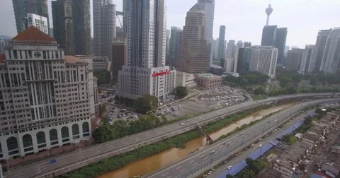 Aerial Pullback Shot of Downtown Kuala Lumpur, Malaysia Video stock 72030579