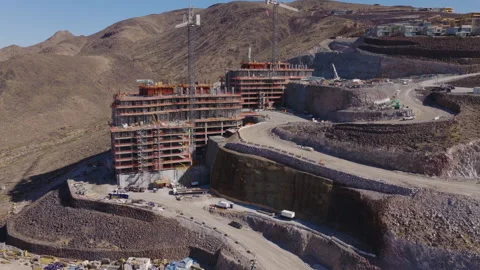 Aerial Pullback Shot of Hillside Construction Cranes in Henderson Las Vegas Stock-Footage 333724995