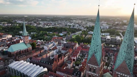 Aerial pullback shot of Lübeck. 스톡 동영상 314771377