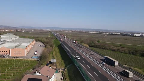 Aerial Pullback Shot over A4 Highway near Verona, Veneto – Italy Stock-Footage 333645937