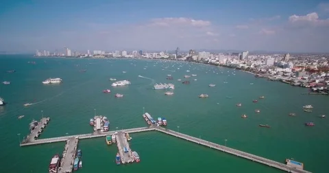 Aerial Pullback Shot Over Pattaya Bay and City, Thailand Stock Footage 78737427