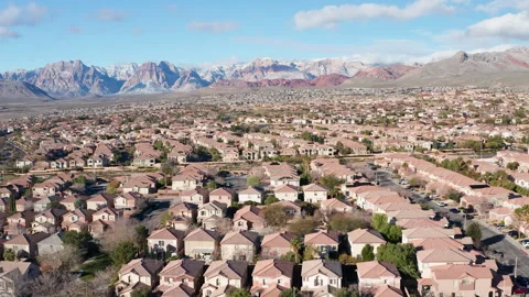 Aerial Pullback Shot of Summerlin Suburbs Near Red Rock Canyon Video stock 333114282