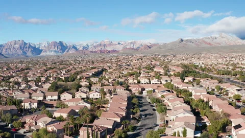 Aerial Pullback Shot of Summerlin Suburbs Near Red Rock Canyon Video stock 333114981