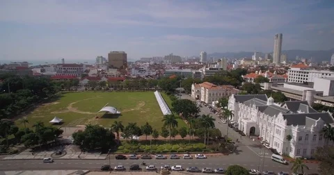 Aerial Pullback Shot From Town Hall In George Town, Penang, Malaysia Video stock 74291149