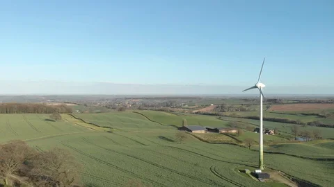 Aerial Pullback View Windmill, Blue Sky Countryside, 4K. Video stock 105207670