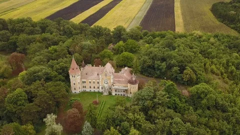 Aerial Pulling Away From Old Abandoned Castle Turned Orphanage Eastern Europe 스톡 동영상 102444254