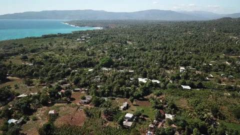 Aerial Pulling Back Over Haiti Coastal Island Countryside Vídeo Stock 147293741