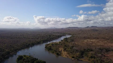 Aerial Pulling Back Over River and Plains in Africa 스톡 동영상 101979149