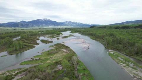 Aerial Pulling Back Over Snake River Stock-Footage 267436347