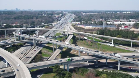 Aerial - Pulling Back from Spaghetti Junction Atlanta Video stock 89817123