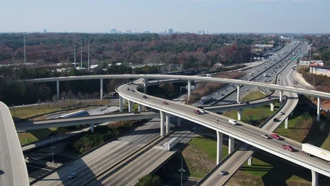Aerial - Pulling Back from Spaghetti Junction Atlanta - Fall Video stock 89852448