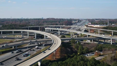 Aerial - Pulling Back from Spaghetti Junction Atlanta - Fall Video stock 89853083