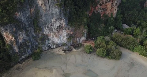 Aerial Pulling up from the Cliff of Railay Beach Philippines / 4K Drone Stock Footage 108461711
