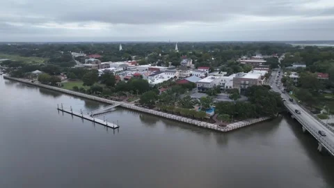 Aerial pullout over bridge in Beaufort SC, South Carolina Video stock 285409278