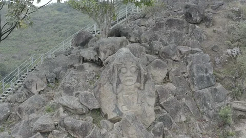 Aerial pulls back from the La Chaquira archeological formation to reveal it Vídeos de archivo 104617330