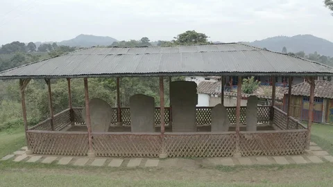Aerial pulls back slowly from El Tablon archeological site to reveal entirety Stock-Footage 104589443