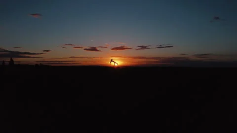 Aerial Pump Jack Silhoutte Stock Footage 131284403