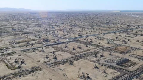 Aerial of Pumpjacks in Fracking Field drilling oil. Concept of Climate Video stock 244771483