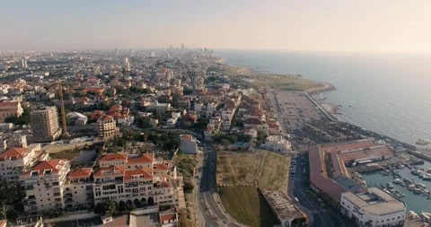 Aerial Push Forward Over Jaffa and Mediterranean Coast, Israel Stockbeeldmateriaal 336227604