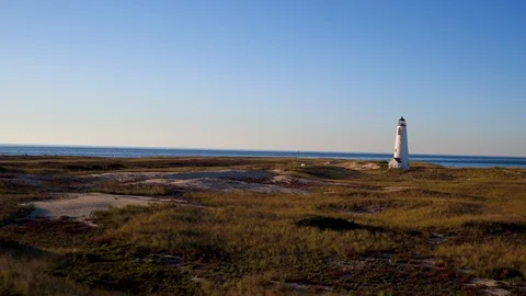 Aerial Push in to Great Point Lighthouse on Nantucket Stock Footage 87301731