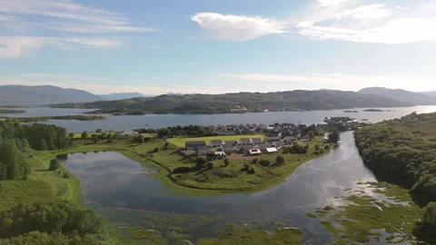 Aerial Push In Of Kyleakin Village Surrounded By Water Isle Of Skye Stock Footage 340817098