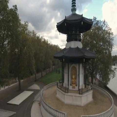 Aerial push out view of the peace pagoda in London Stock Footage 69488691