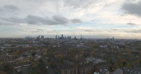 Aerial push out view of a typical village in North London Stock Footage 69807158