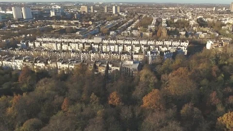 Aerial push out view of a typical Victorian village in central London Stock Footage 70194660
