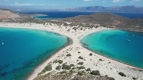 Aerial push out view of Voidokilia double beach with turquoise sea Stock Footage 337048471