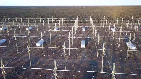 Aerial push over Aurora Research Array at HAARP facility in Alaska 4k Stock Footage 118679607
