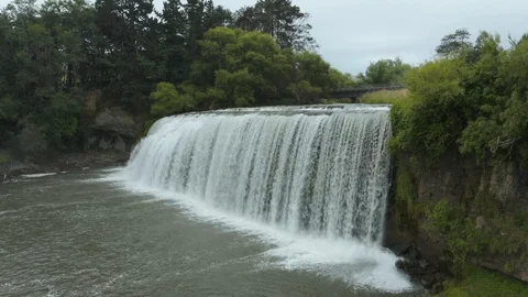 Aerial push over Rere falls near Gisborne, New Zealand. 4k Stock Footage 100691644