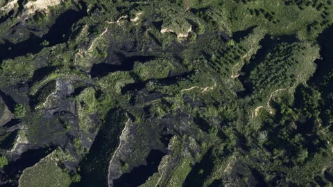 Aerial Push In Over Rugged Volcano Basalt Gully Slopes 4K HLG Stock Footage 343993933