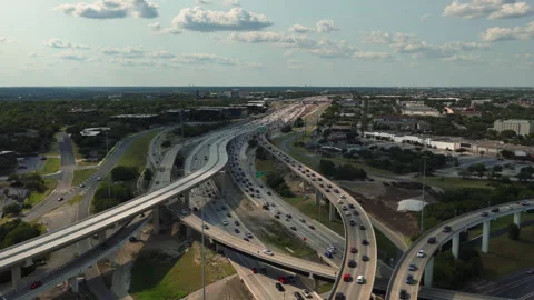 Aerial Push Over US-183 Mopac Interchange Rush Hour Austin Texas Stock Footage 332192570