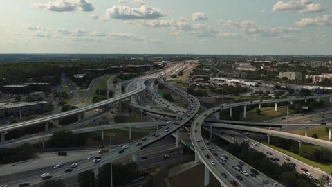 Aerial Push Over US-183 Mopac Interchange Rush Hour Austin Texas Stock Footage 332192816