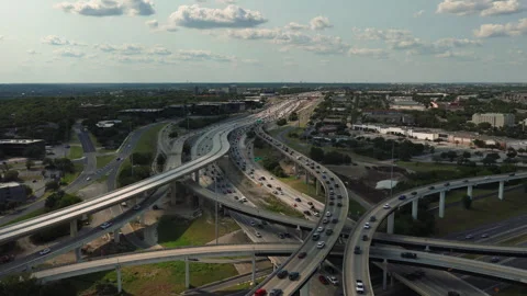 Aerial Push Over US-183 Mopac Interchange Rush Hour Austin Texas Stock Footage 332192870