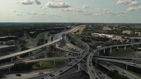 Aerial Push Over US-183 Mopac Interchange Rush Hour Austin Texas Stock Footage 332192888