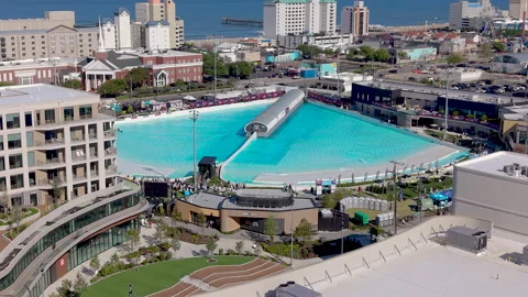 Aerial Push Toward Atlantic Park Surf Lagoon in Virginia Beach Virginia Stockbeeldmateriaal 334979924