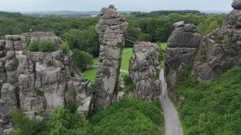 Aerial Push Toward The Externsteine Central Spire Vídeo Stock 339367524