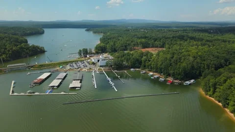 Aerial Push Toward Little River Marina on Lake Allatoona in North Georgia Stock Footage 345443842