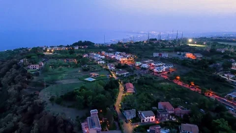 Aerial push in view of the town of Catania from a hillside village Stock Footage 317438168
