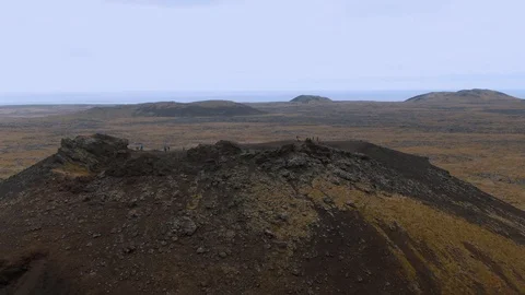 Aerial push in view of a volcanic crater in West Iceland Stock Footage 118945667