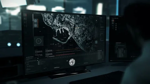 Aerial Radar Analyzing Network Tracks Military Navy Harbor Base Target Location Stock Footage 168736588