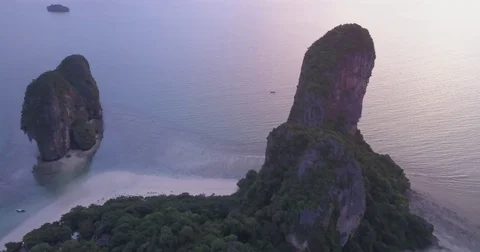 Aerial Railay Cliff Reverse Stock Footage 80405031