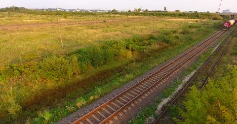 AERIAL railway: Long cargo train transporting wagons-15 動画素材 80329682