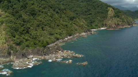 Aerial of rain forest covered cliffs on the Pacific coast Stock Footage 644617