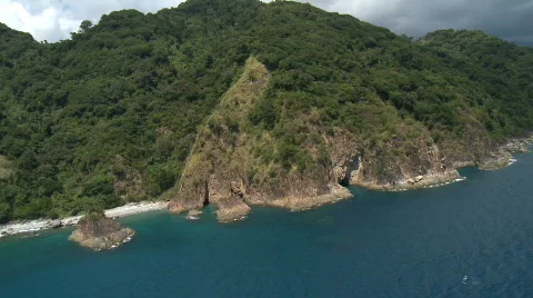 Aerial of rain forest covered cliffs on the Pacific coast Stock Footage 644659