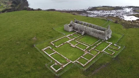 Aerial of Rathfran Abbey Stock Footage 199293818